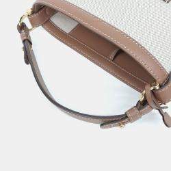 Pre Owned Delvaux Brown White Fabric and Leather Pin Mini Bucket Bag & Strap