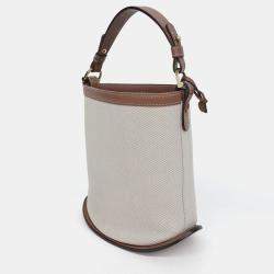 Pre Owned Delvaux Brown White Fabric and Leather Pin Mini Bucket Bag & Strap