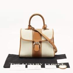 Pre Owned Delvaux Brown/Beige Leather and Raffia Brillant Top Handle Bag