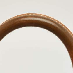 Pre Owned Delvaux Brown/Beige Leather and Raffia Brillant Top Handle Bag