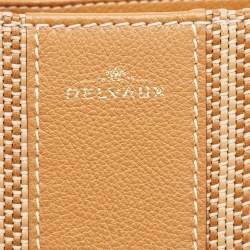 Pre Owned Delvaux Brown/Beige Leather and Raffia Brillant Top Handle Bag