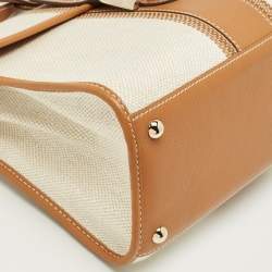 Pre Owned Delvaux Brown/Beige Leather and Raffia Brillant Top Handle Bag