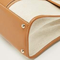 Pre Owned Delvaux Brown/Beige Leather and Raffia Brillant Top Handle Bag