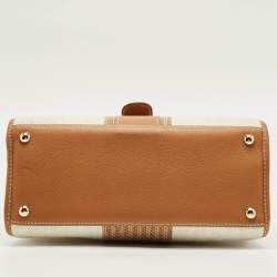 Pre Owned Delvaux Brown/Beige Leather and Raffia Brillant Top Handle Bag