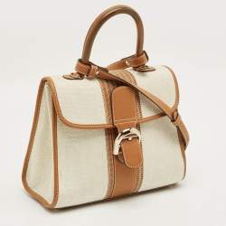 Pre Owned Delvaux Brown/Beige Leather and Raffia Brillant Top Handle Bag