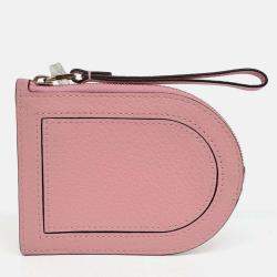 Pre Owned Delvaux Pink Leather Pin Coin and Card Wallet