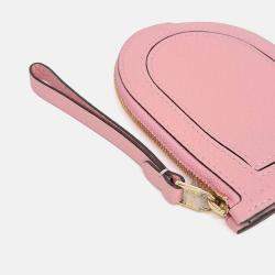 Pre Owned Delvaux Pink Leather Pin Coin and Card Wallet