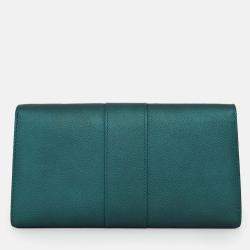 Pre Owned Delvaux Green Metallic Leather Brilliant Wallet On Chain SHW