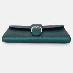 Pre Owned Delvaux Green Metallic Leather Brilliant Wallet On Chain SHW