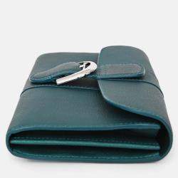 Pre Owned Delvaux Green Metallic Leather Brilliant Wallet On Chain SHW