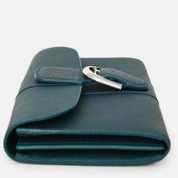 Pre Owned Delvaux Green Metallic Leather Brilliant Wallet On Chain SHW