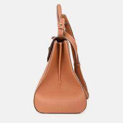 Pre Owned Delvaux Brown Leather Stitch Detail Le Brilliant MM Top Handle Gold Hardware with Strap