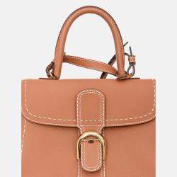 Pre Owned Delvaux Brown Leather Stitch Detail Le Brilliant MM Top Handle Gold Hardware with Strap