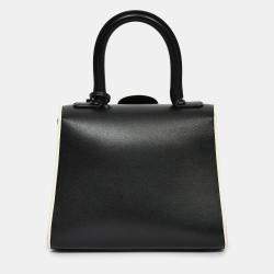 Pre Owned Delvaux Black/White Leather Brilliant Mini Top Handle Bag with Strap