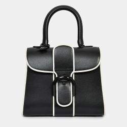 Pre Owned Delvaux Black/White Leather Brilliant Mini Top Handle Bag with Strap