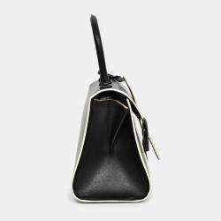Pre Owned Delvaux Black/White Leather Brilliant Mini Top Handle Bag with Strap