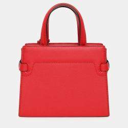 Pre Owned Delvaux Red Leather Tempete Crush PM Top Handle