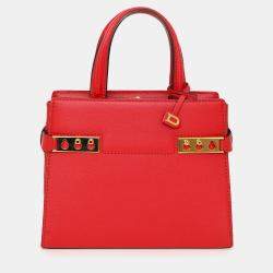Pre Owned Delvaux Red Leather Tempete Crush PM Top Handle