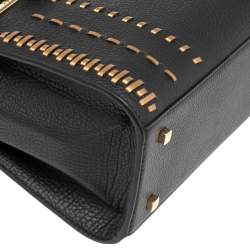 Pre Owned Delvaux Black Tribal Stitch Leather MM Le Tempête Top Handle Bag