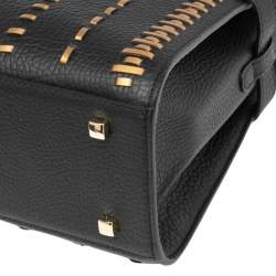 Pre Owned Delvaux Black Tribal Stitch Leather MM Le Tempête Top Handle Bag