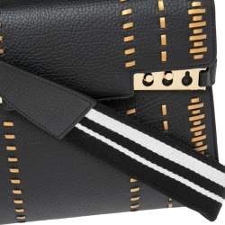 Pre Owned Delvaux Black Tribal Stitch Leather MM Le Tempête Top Handle Bag