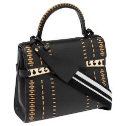 Pre Owned Delvaux Black Tribal Stitch Leather MM Le Tempête Top Handle Bag