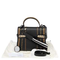 Pre Owned Delvaux Black Tribal Stitch Leather MM Le Tempête Top Handle Bag