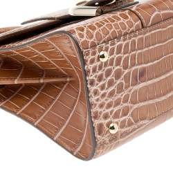 Pre Owned Delvaux Brown Alligator Mini Le Brillant Top Handle Bag