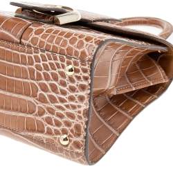 Pre Owned Delvaux Brown Alligator Mini Le Brillant Top Handle Bag