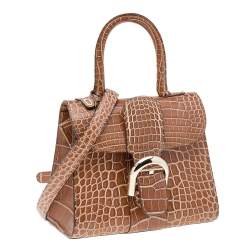 Pre Owned Delvaux Brown Alligator Mini Le Brillant Top Handle Bag