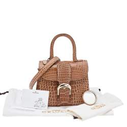 Pre Owned Delvaux Brown Alligator Mini Le Brillant Top Handle Bag
