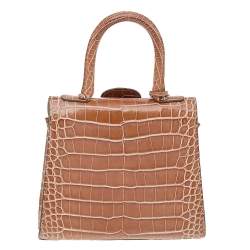 Pre Owned Delvaux Brown Alligator Mini Le Brillant Top Handle Bag