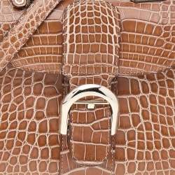 Pre Owned Delvaux Brown Alligator Mini Le Brillant Top Handle Bag