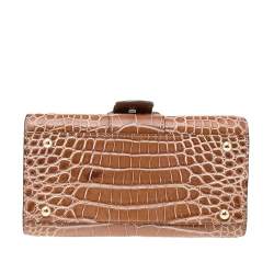 Pre Owned Delvaux Brown Alligator Mini Le Brillant Top Handle Bag