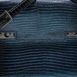 Delvaux Black Iridescent Lizard Tempete PM Top Handle Bag