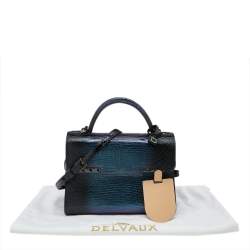 Delvaux Black Iridescent Lizard Tempete PM Top Handle Bag