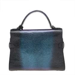 Delvaux Black Iridescent Lizard Tempete PM Top Handle Bag