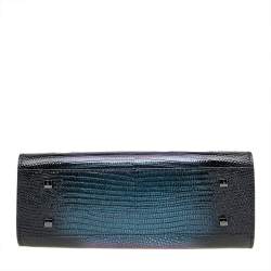 Delvaux Black Iridescent Lizard Tempete PM Top Handle Bag