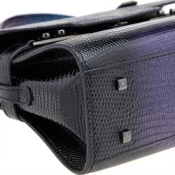 Delvaux Black Iridescent Lizard Tempete PM Top Handle Bag