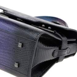 Delvaux Black Iridescent Lizard Tempete PM Top Handle Bag
