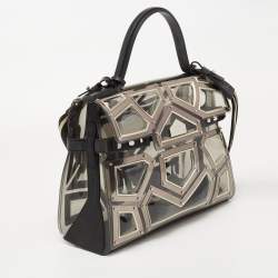Delvaux Black/Clear Metal Embellished Vinyl Gladiator Tempete Top Handle Bag 