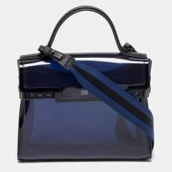 Pre Owned Delvaux Dark Blue Vinyl Dark Knight Tempete Top Handle Bag