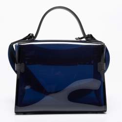 Pre Owned Delvaux Dark Blue Vinyl Dark Knight Tempete Top Handle Bag