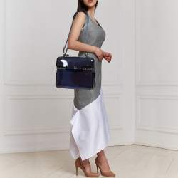 Pre Owned Delvaux Dark Blue Vinyl Dark Knight Tempete Top Handle Bag