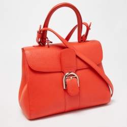 Delvaux Orange Leather Brillant MM Top Handle Bag