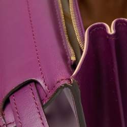 Pre Owned Delvaux Purple Leather Brillant MM Top Handle Bag