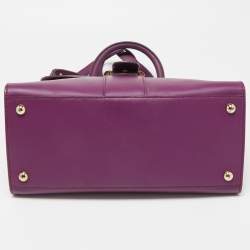 Pre Owned Delvaux Purple Leather Brillant MM Top Handle Bag