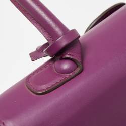 Pre Owned Delvaux Purple Leather Brillant MM Top Handle Bag