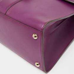 Pre Owned Delvaux Purple Leather Brillant MM Top Handle Bag