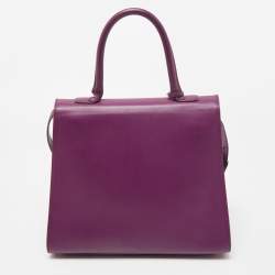 Pre Owned Delvaux Purple Leather Brillant MM Top Handle Bag